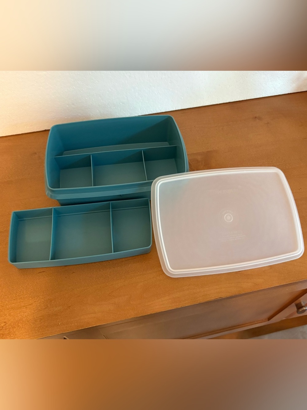 Vintage Tupperware Tuppercraft 767-1 Stow N Go Blue Container Money Box Made USA